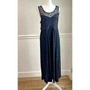 Umgee Sz L Black Lace Dress Racer Back Sheer Comfort Stretch Goth Midi Side Slit